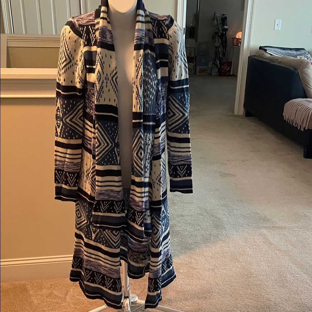 Geometric Patterned Open Front Cardigan